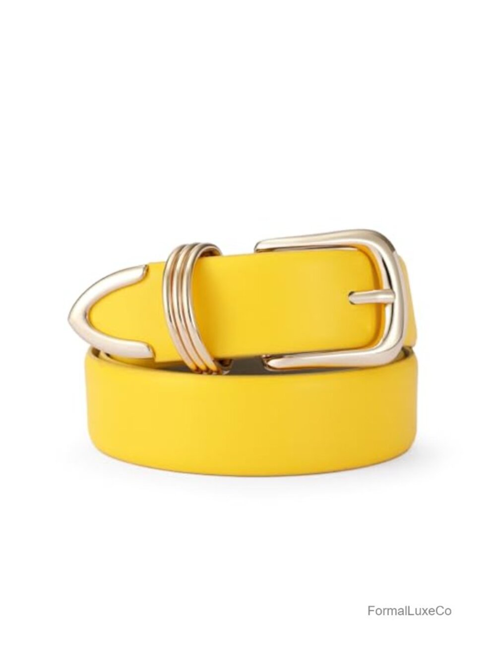 Women's Faux Leather Belt with Gold Buckle Casual Waist Belt